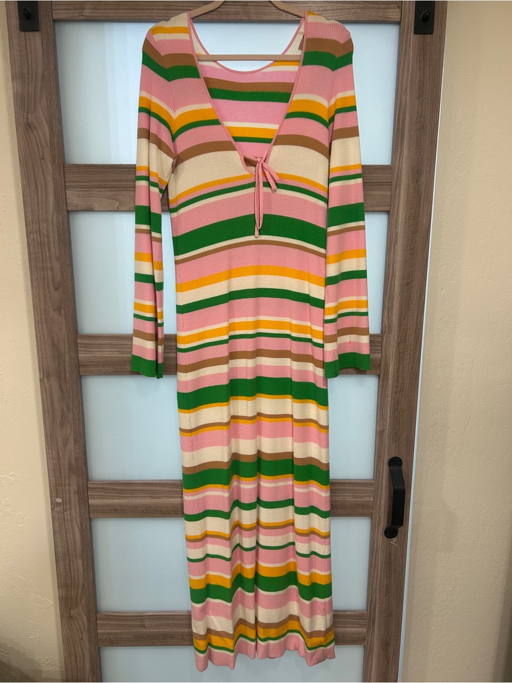 Show Me Your Mumu Vacay Maxi Dress Multi Rib Knit Striped Pink Green Large - Picture 1 of 4